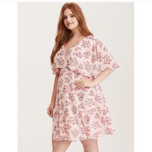 Torrid Blush Floral Print Chiffon Skater Dress